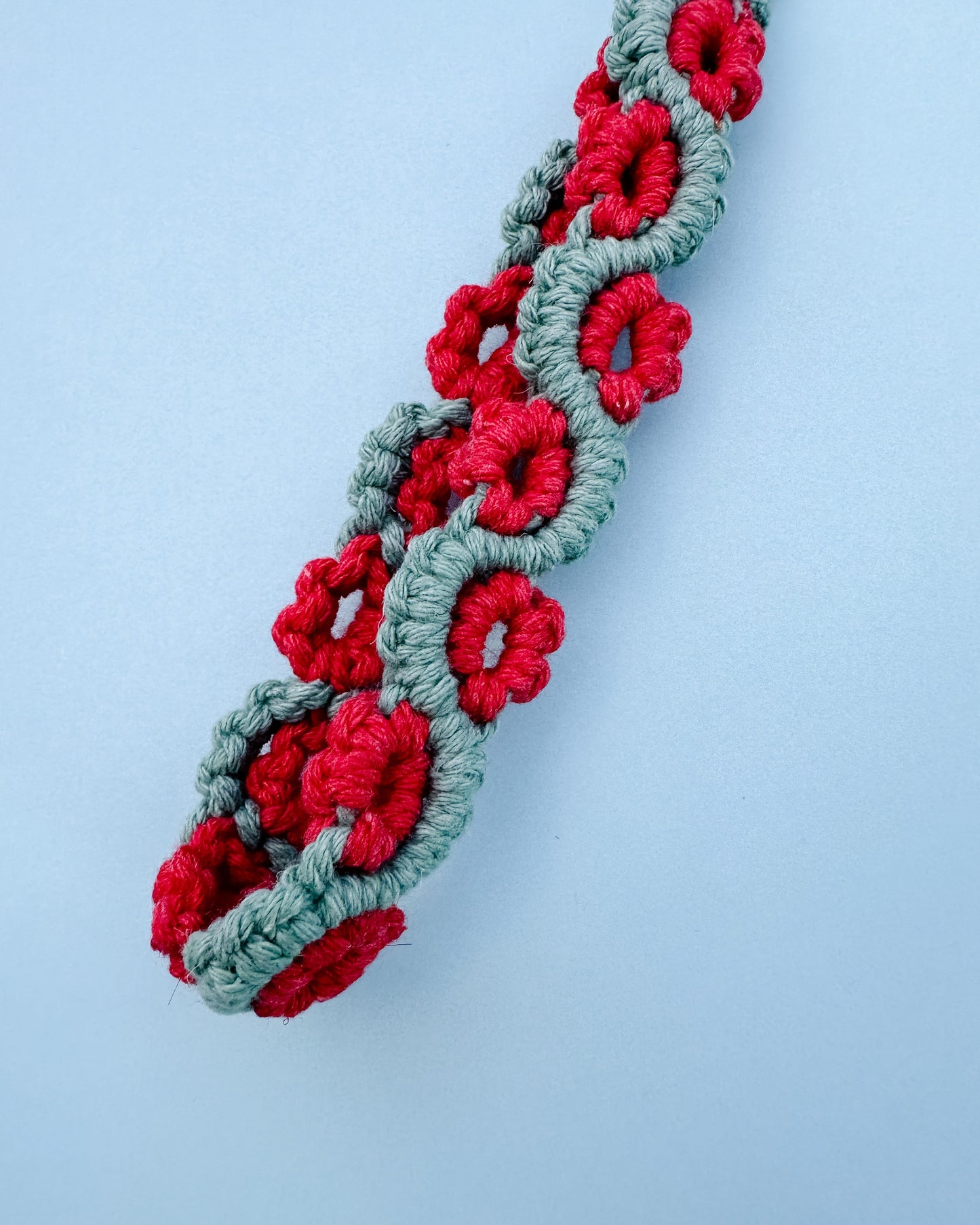 Teal + Red Crochet Charm